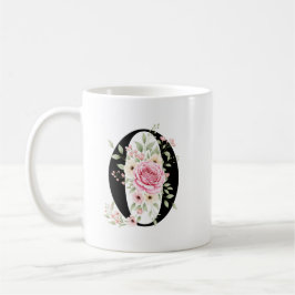 Caneca De Café Elegant Alphabet Coffee Cup with Pink Rose Design