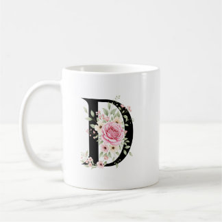 Caneca De Café Elegant Alphabet Coffee Cup with Pink Rose Design