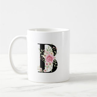 Caneca De Café Elegant Alphabet Coffee Cup with Pink Rose Design