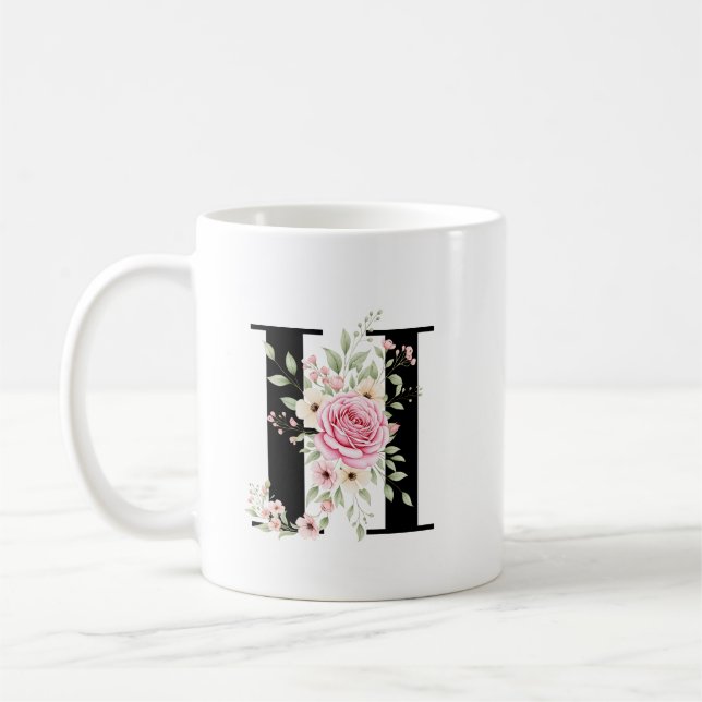 Caneca De Café Elegant Alphabet Coffee Cup with Pink Rose Design (Esquerda)