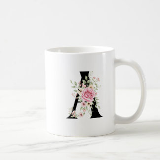 Caneca De Café Elegant Alphabet Coffee Cup with Pink Rose Design