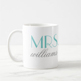 Caneca De Café Elegant Aqua Personalizado Monograma de Casamento
