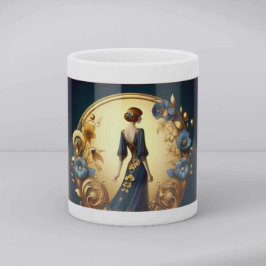 Caneca De Café Elegant Art Deco Woman in Gold and Blue