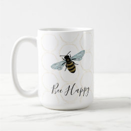 Caneca De Café Elegant Bee Happy Dourada Honeycomb