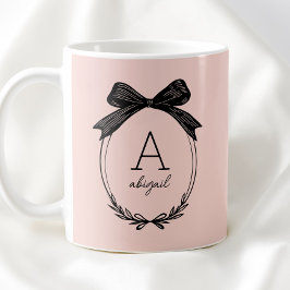 Caneca De Café Elegant Black Bow Initial Chic Blush Pink Monogram