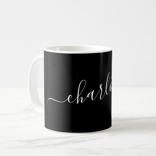 Caneca De Café Elegant Black Script Modern Name Personalized (Frente Esquerda)