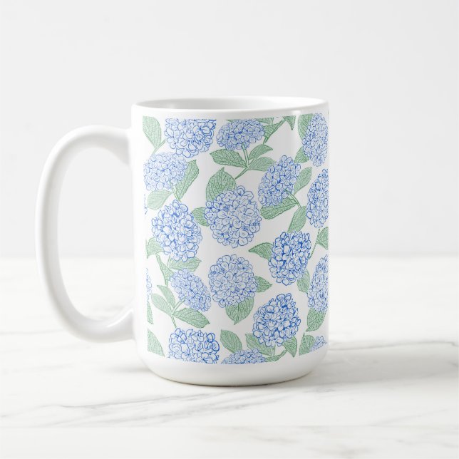 Caneca De Café Elegant Blue Green Hydrangea Preppy (Esquerda)