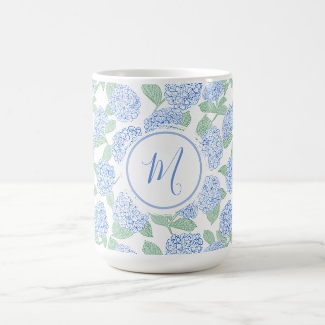 Caneca De Café Elegant Blue Green Hydrangea Preppy Personalised (Centro)