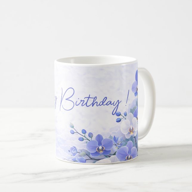 Caneca De Café Elegant Blue Orchid Birthday Mug (Frente Esquerda)