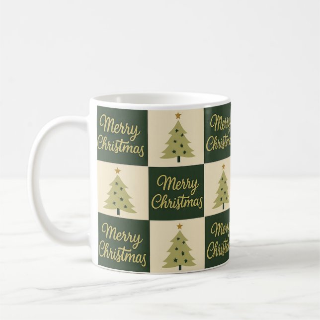 Caneca De Café Elegant Christmas Gold & Green Design (Esquerda)