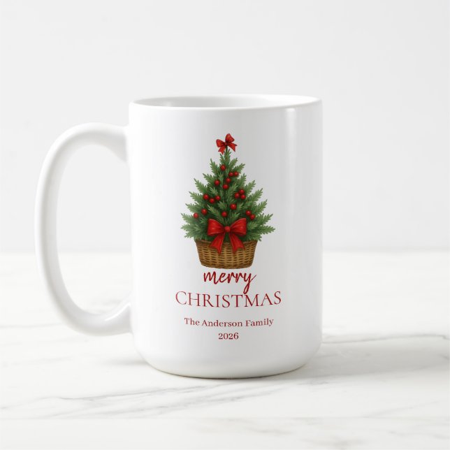 Caneca De Café Elegant Christmas Tree – Red Ribbon  (Esquerda)