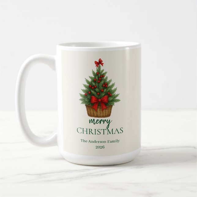 Caneca De Café Elegant Christmas Tree – Red Ribbon  (Esquerda)