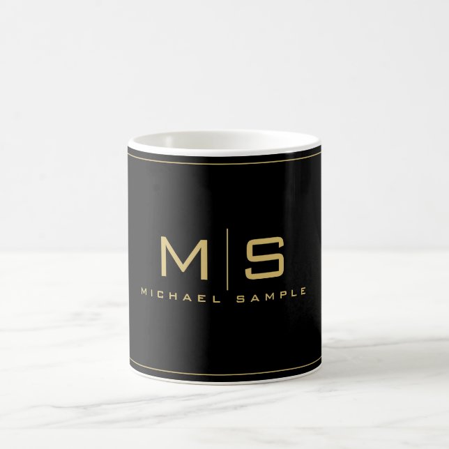 Caneca De Café Elegant Custom Gold Name Monogram Black (Centro)