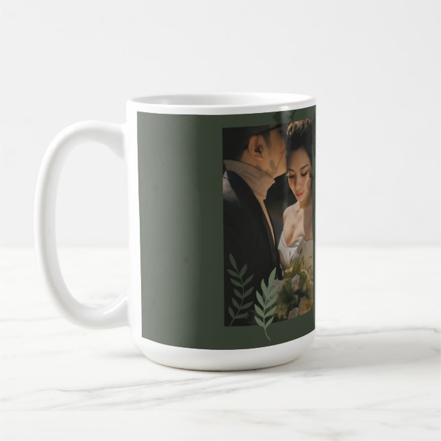Caneca De Café Elegant customizable olive green wedding  (Esquerda)