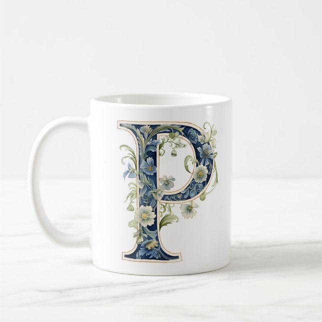 Caneca De Café Elegant Floral P Monogram Mug (Esquerda)