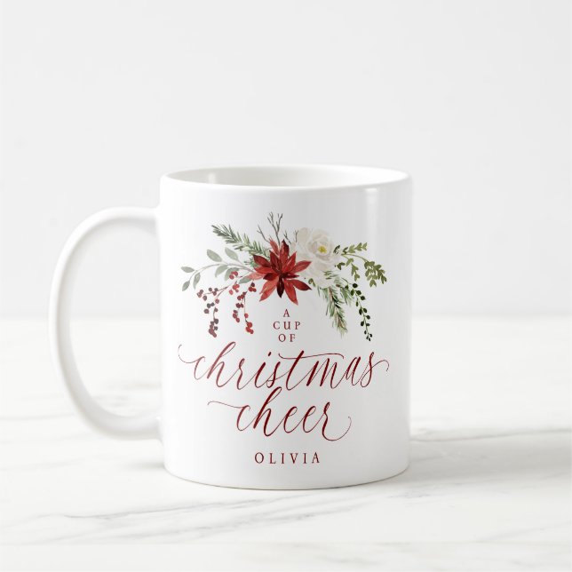 Caneca De Café Elegant Floral Watercolor Greenery Christmas (Esquerda)