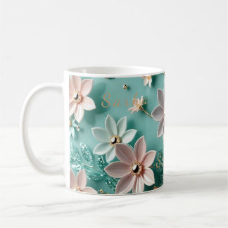 Caneca De Café Elegant Floral Wooden Tray & Matching Mug Set