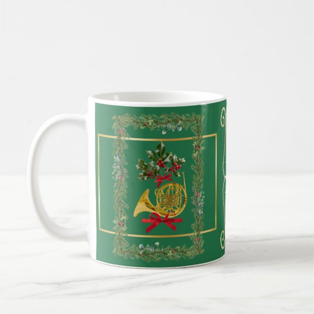Caneca De Café Elegant French Horn Christmas Green (Esquerda)