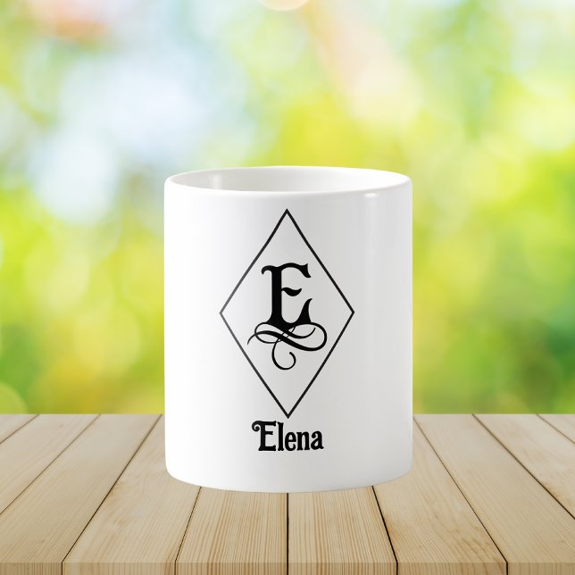 Caneca De Café Elegant Geometric Initial Monogram E (Criador carregado)