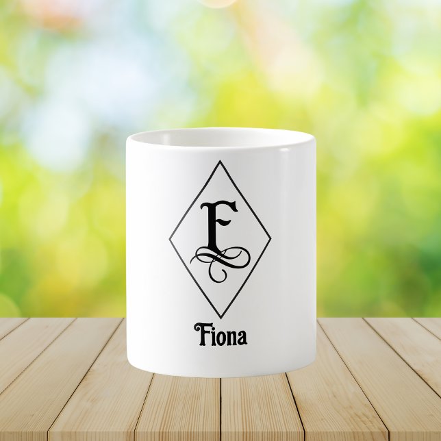 Caneca De Café Elegant Geometric Initial Monogram F (Criador carregado)
