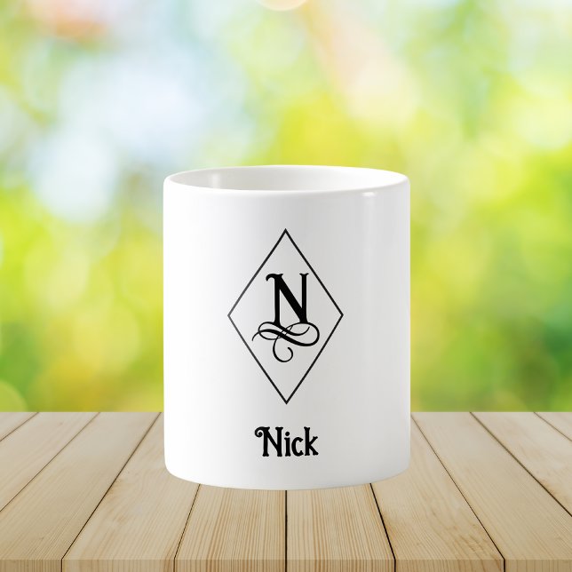 Caneca De Café Elegant Geometric Initial Monogram N (Criador carregado)