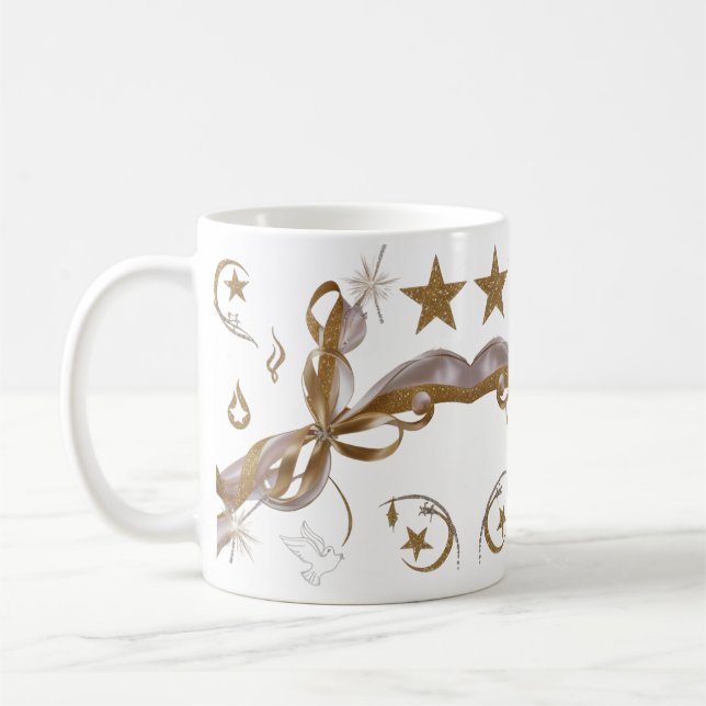 Caneca De Café Elegant Gold Celestial Sparkle Christmas Classic  (Esquerda)