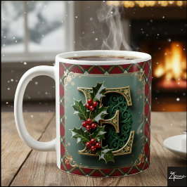 Caneca De Café Elegant Gold Holly Christmas Initial Letter E