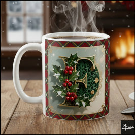 Caneca De Café Elegant Gold Holly Christmas Initial Letter F