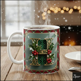 Caneca De Café Elegant Gold Holly Christmas Initial Letter H