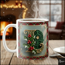 Caneca De Café Elegant Gold Holly Christmas Initial Letter L
