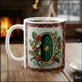Caneca De Café Elegant Gold Holly Christmas Initial Letter O