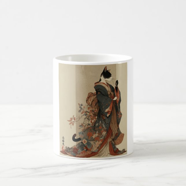 Caneca De Café "Elegant Grace" Japanese Cat in Kimono Art (Centro)