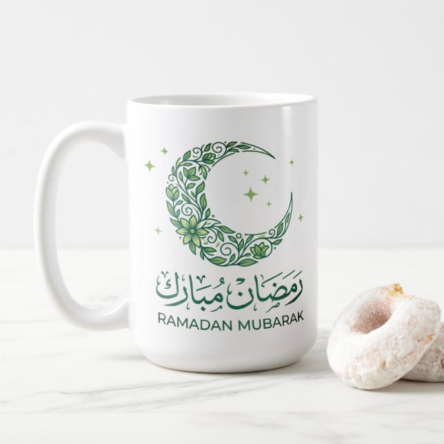 Caneca De Café Elegant Green Floral Crescent Ramadan Mubarak Arab (Com Donut)