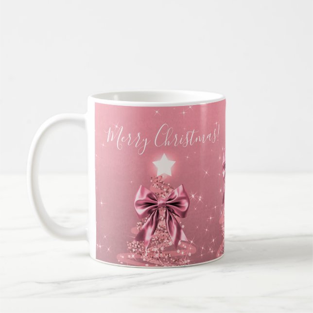 Caneca De Café Elegant Holiday Blush Pink Christmas Trees Bows (Esquerda)