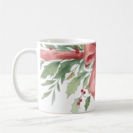 Caneca De Café Elegant Holiday Bow with Holly Leaves Design