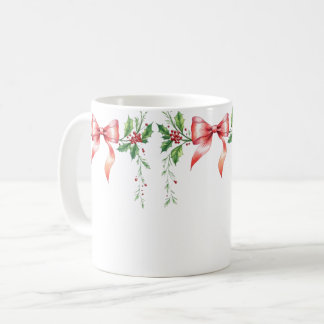 Caneca De Café Elegant Holiday Bow with Holly Leaves Design