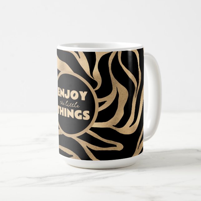 Caneca De Café Elegant Metallic Gold Zebra Black Animal Print (Frente Esquerda)