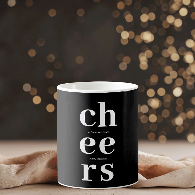 Caneca De Café Elegant Minimalist Cheers | Modern Black & White (Criador carregado)