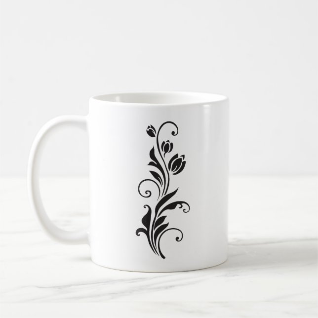 Caneca De Café Elegant Ornamental Floral Flower Art (Esquerda)