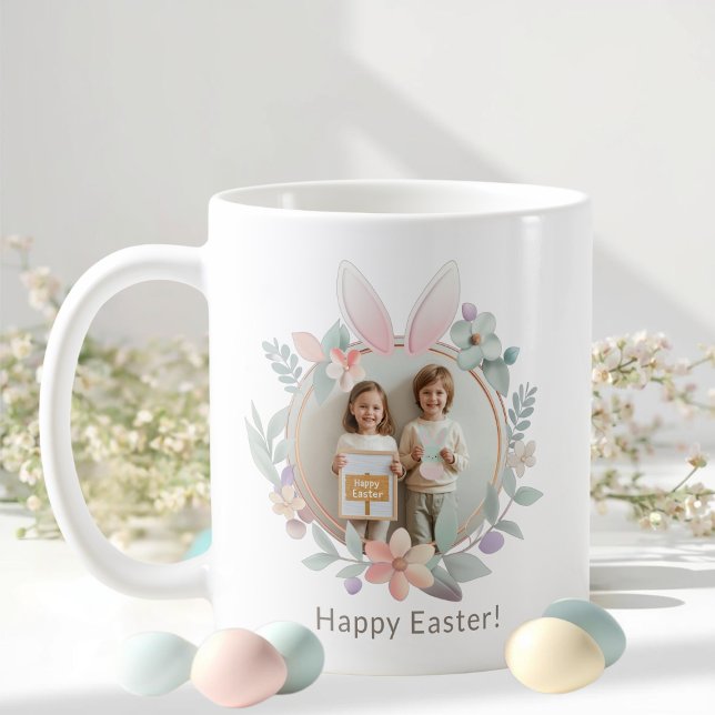 Caneca De Café Elegant Pastel Easter Photo Mug | Bunny Frame (Criador carregado)