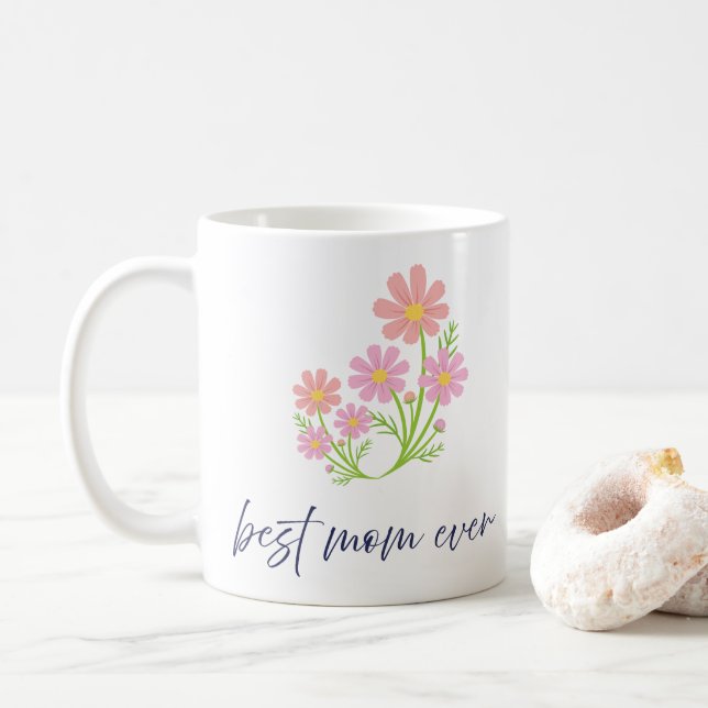 Caneca De Café Elegant Pink Flower Bouquet Best Mom Design (Com Donut)