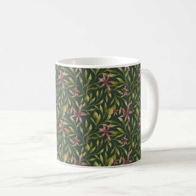 Caneca De Café Elegant Pink Flower Pattern on Dark Background (Frente Esquerda)