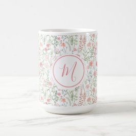 Caneca De Café Elegant Pink Green Wildflower Preppy Personalised