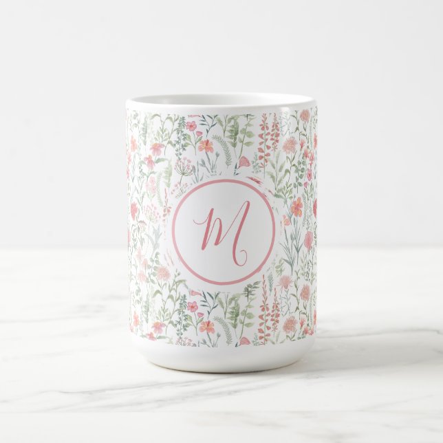 Caneca De Café Elegant Pink Green Wildflower Preppy Personalised (Centro)
