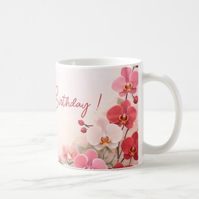 Caneca De Café Elegant Pink Orchid Birthday (Direita)
