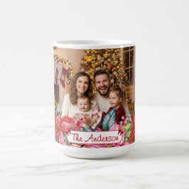 Caneca De Café Elegant Poinsettia Floral Border Custom Photos