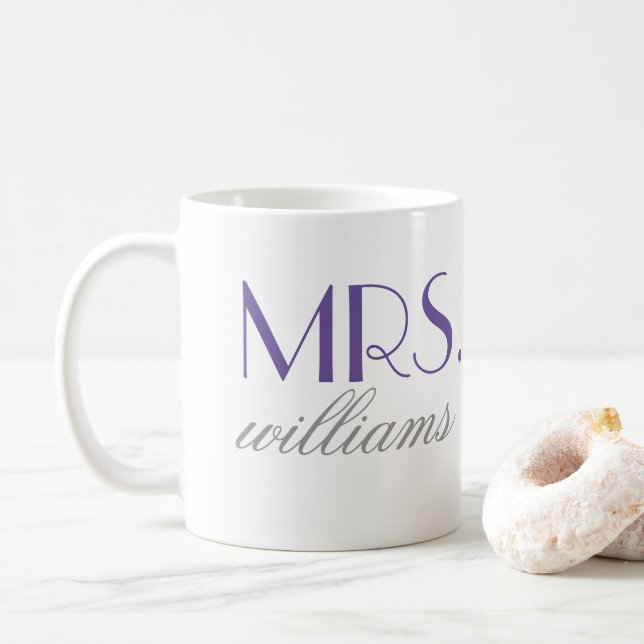 Caneca De Café Elegant Purple Personalised Wedding Monograma (Com Donut)