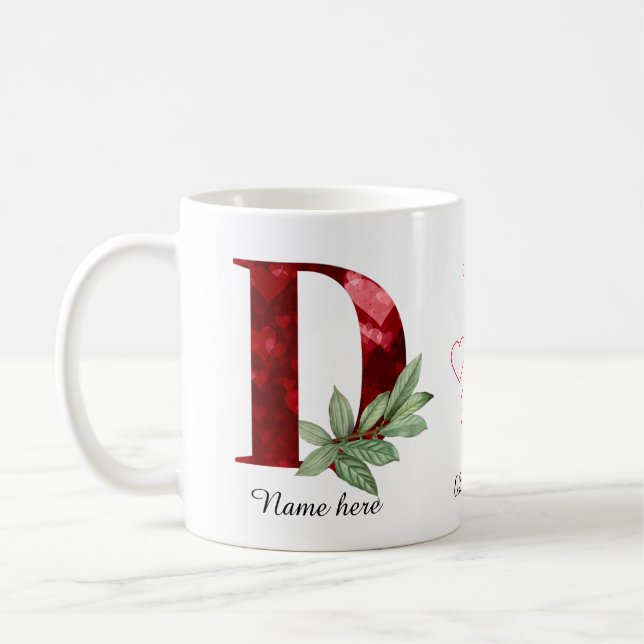 Caneca De Café Elegant Red Heart Floral Letter C Initial Coffee D (Esquerda)