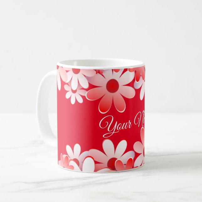 Caneca De Café Elegant Red White Floral Wedding (Frente Esquerda)