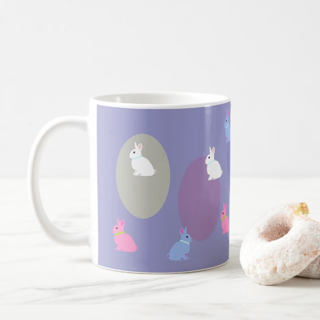 Caneca De Café Elegant Retro Lilac Rabbit Bunny Easter Mug (Com Donut)